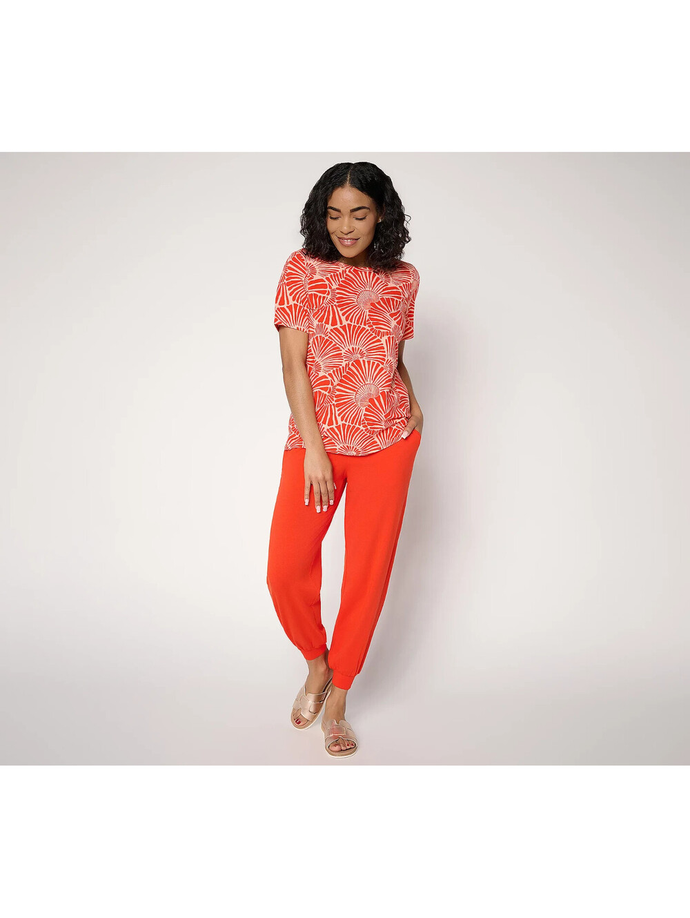 AnyBody Cozy Knit Slash Pocket Ankle Jogger Pants Sunset Red, Size Petite Large